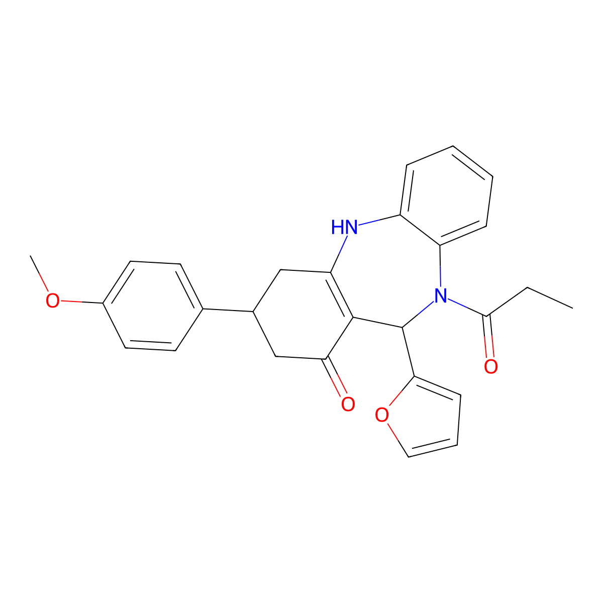 11-(2-furyl)-3-(4-methoxyphenyl)-10-propionyl-2,3,4,5,10,11-hexahydro-1H-dibenzo[b,e][1,4]diazepin-1-one molecular structure, CAS 438528-34-8