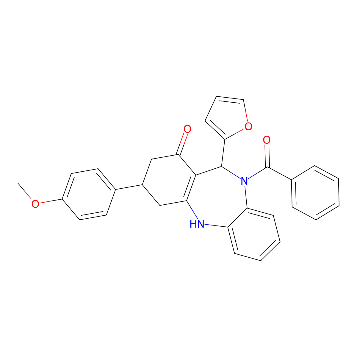 5-benzoyl-6-(furan-2-yl)-9-(4-methoxyphenyl)-8,9,10,11-tetrahydro-6H-benzo[b][1,4]benzodiazepin-7-one molecular structure, CAS 438528-37-1