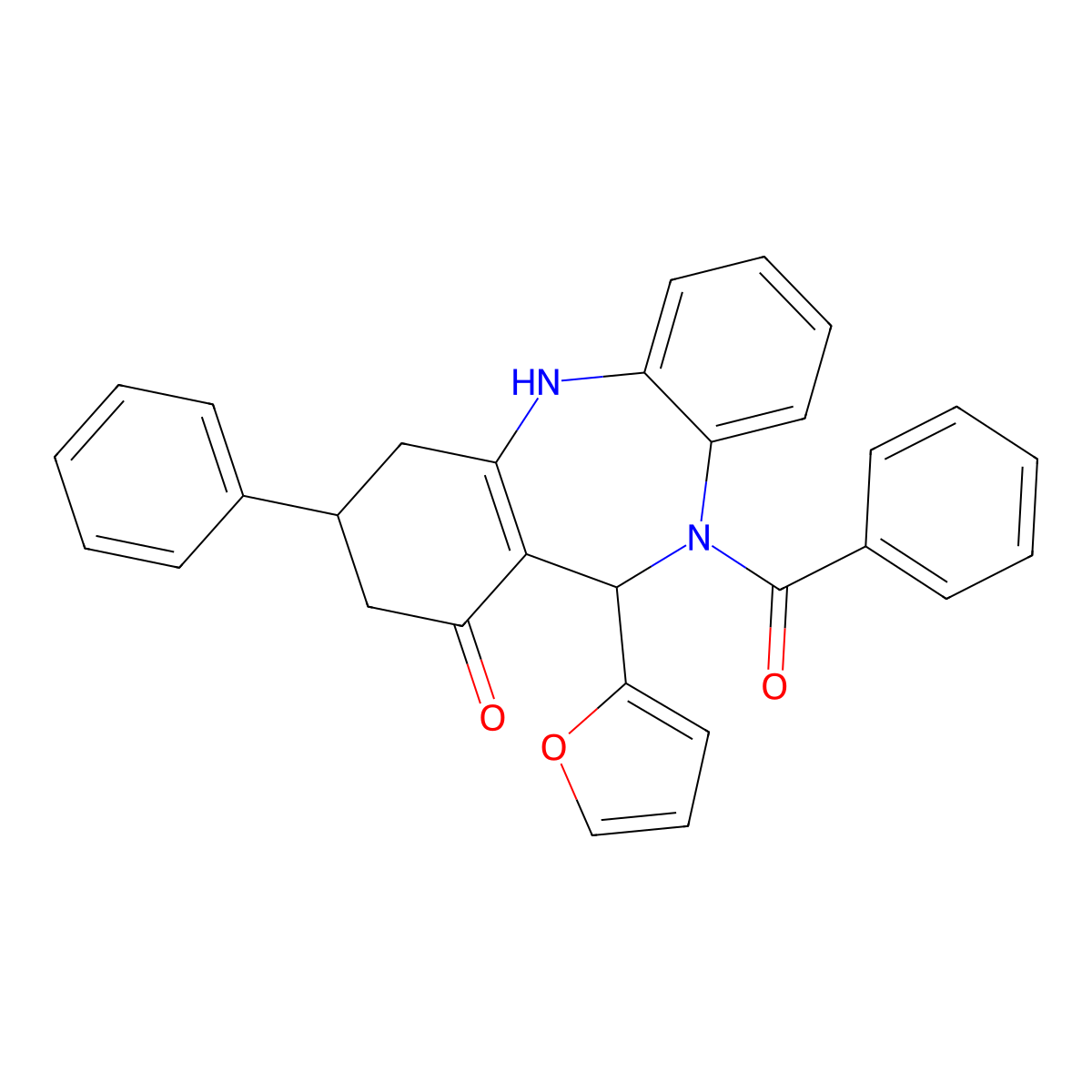 5-benzoyl-6-(furan-2-yl)-9-phenyl-8,9,10,11-tetrahydro-6H-benzo[b][1,4]benzodiazepin-7-one molecular structure, CAS 438528-40-6