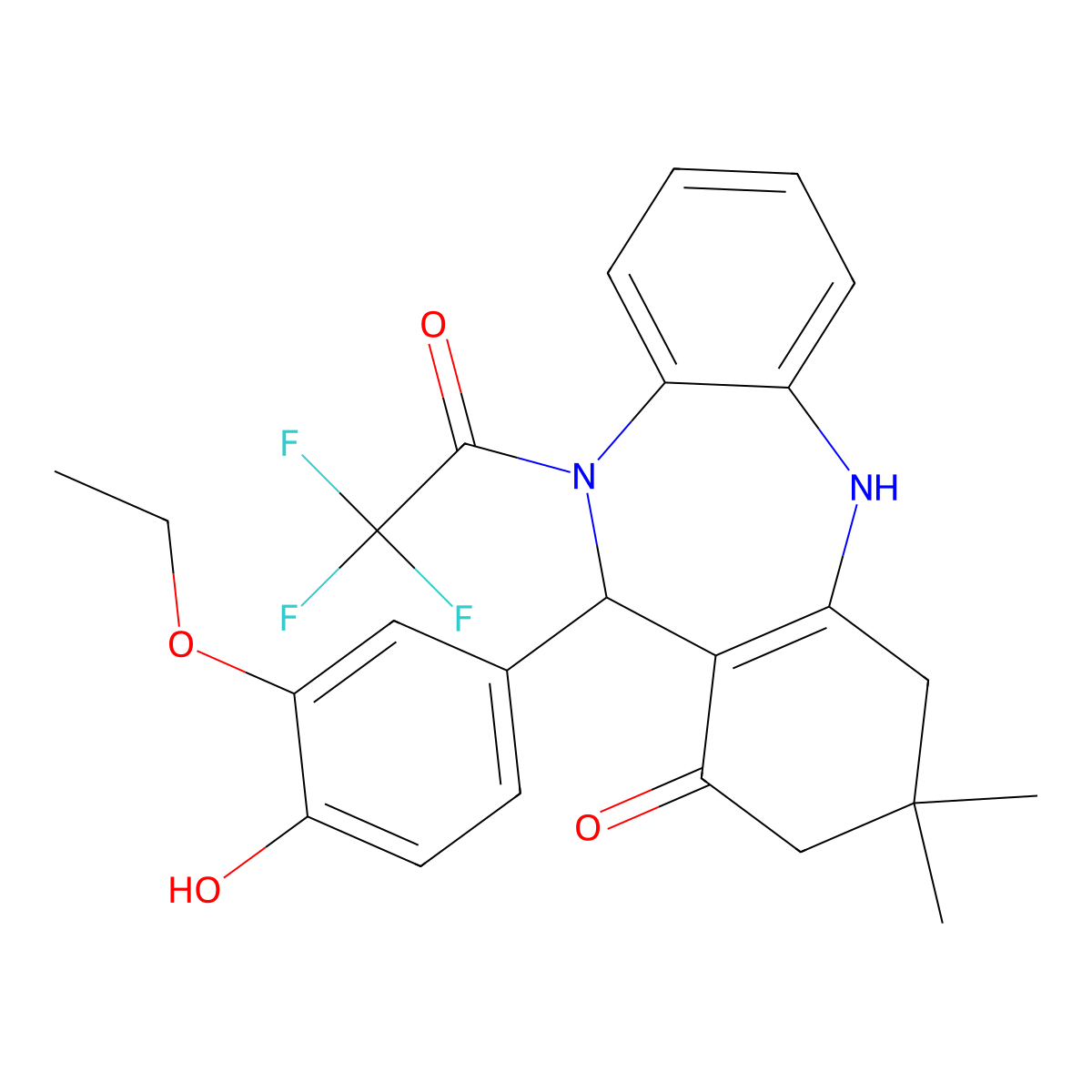 6-(3-Ethoxy-4-hydroxyphenyl)-9,9-dimethyl-5-(2,2,2-trifluoroacetyl)-6,8,10,11-tetrahydrobenzo[b][1,4]benzodiazepin-7-one molecular structure, CAS 438528-41-7