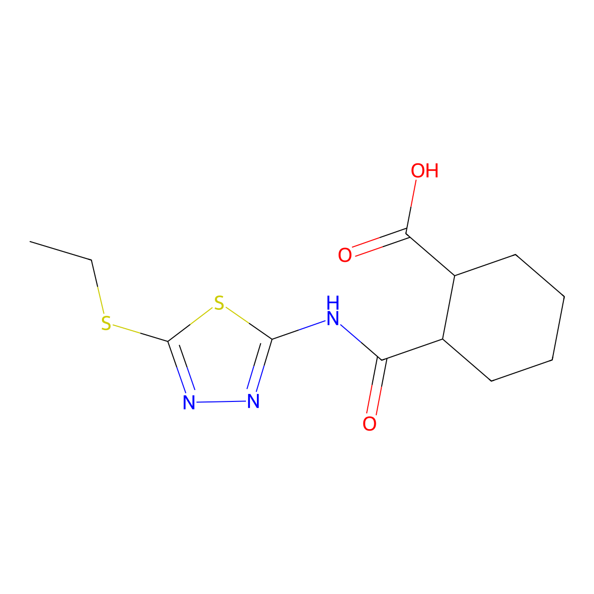 2-({[5-(Ethylsulfanyl)-1,3,4-thiadiazol-2-yl]amino}carbonyl)cyclohexanecarboxylic acid molecular structure, CAS 438528-65-5