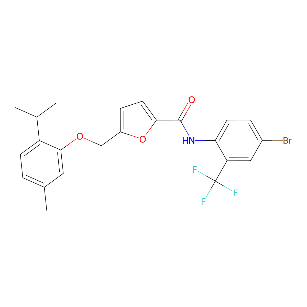 N-[4-bromo-2-(trifluoromethyl)phenyl]-5-[(5-methyl-2-propan-2-ylphenoxy)methyl]furan-2-carboxamide molecular structure, CAS 438528-84-8