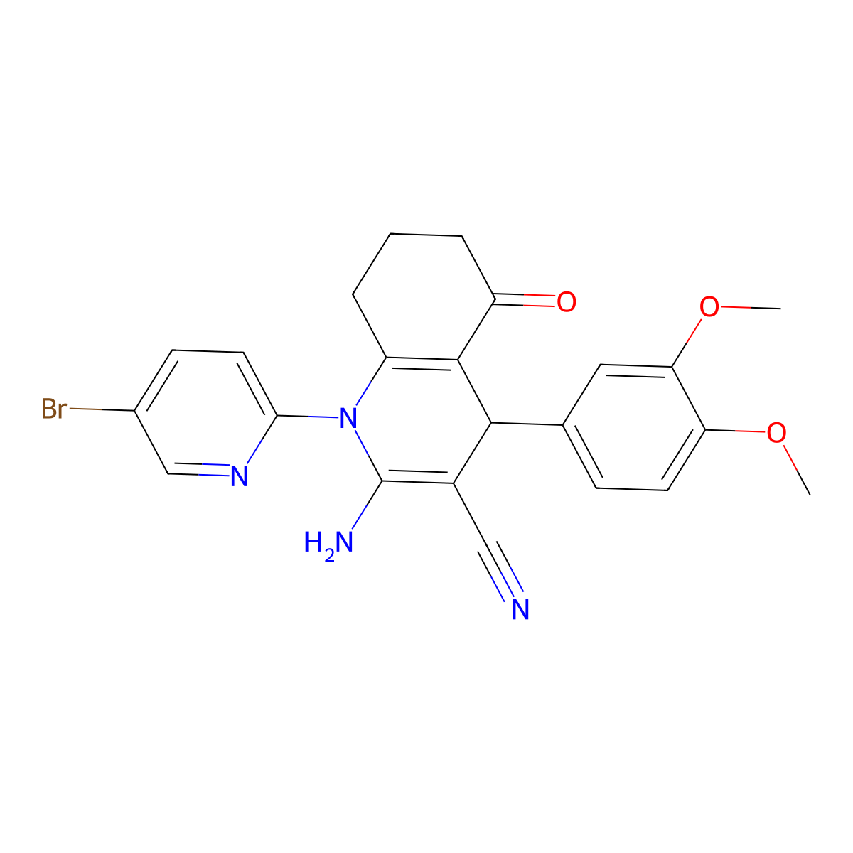 2-Amino-1-(5-bromopyridin-2-yl)-4-(3,4-dimethoxyphenyl)-5-oxo-4,6,7,8-tetrahydroquinoline-3-carbonitrile molecular structure, CAS 438530-40-6