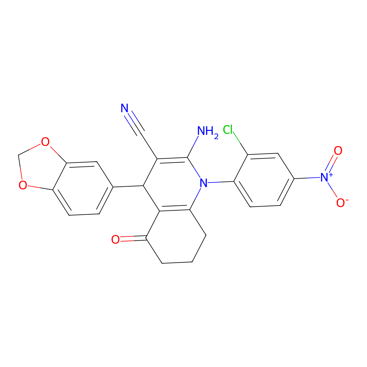 2-Amino-4-(1,3-benzodioxol-5-yl)-1-(2-chloro-4-nitrophenyl)-5-oxo-4,6,7,8-tetrahydroquinoline-3-carbonitrile molecular structure, CAS 438530-41-7