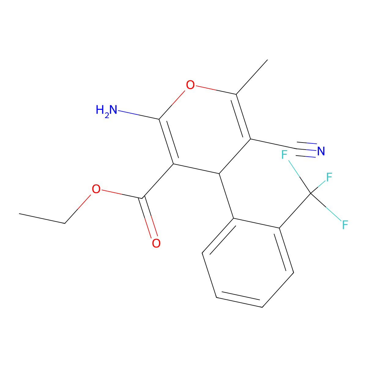 ethyl 2-amino-5-cyano-6-methyl-4-[2-(trifluoromethyl)phenyl]-4H-pyran-3-carboxylate molecular structure, CAS 438530-65-5