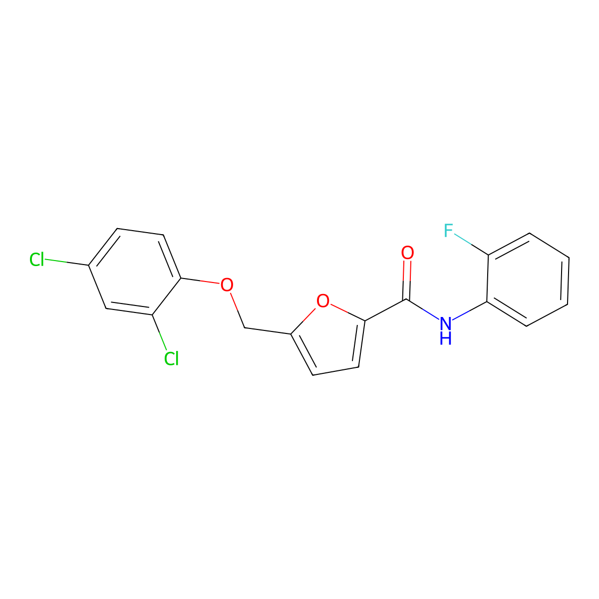 5-[(2,4-dichlorophenoxy)methyl]-N-(2-fluorophenyl)-2-furamide molecular structure, CAS 438530-96-2