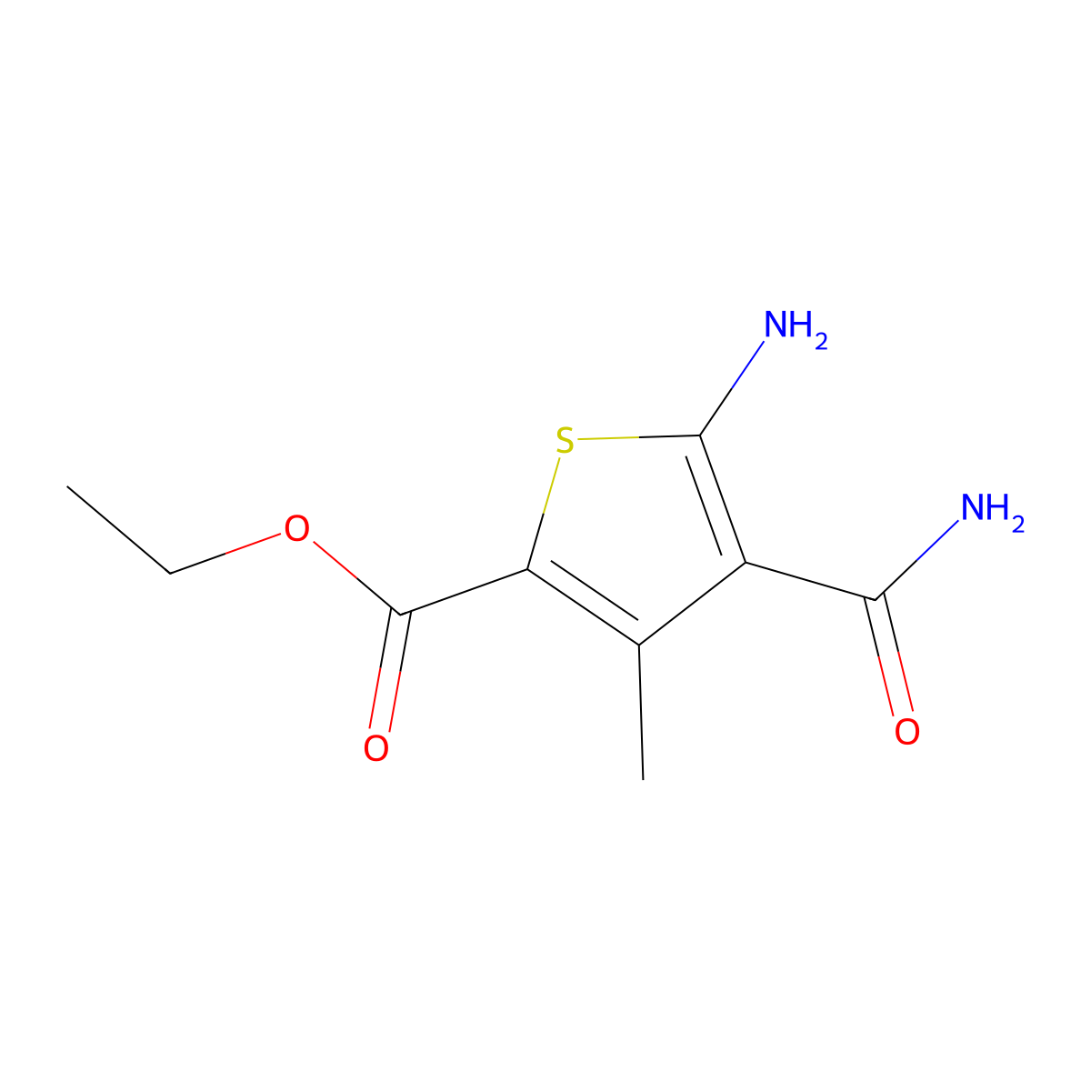 Ethyl 5-amino-4-carbamoyl-3-methylthiophene-2-carboxylate molecular structure, CAS 438531-05-6