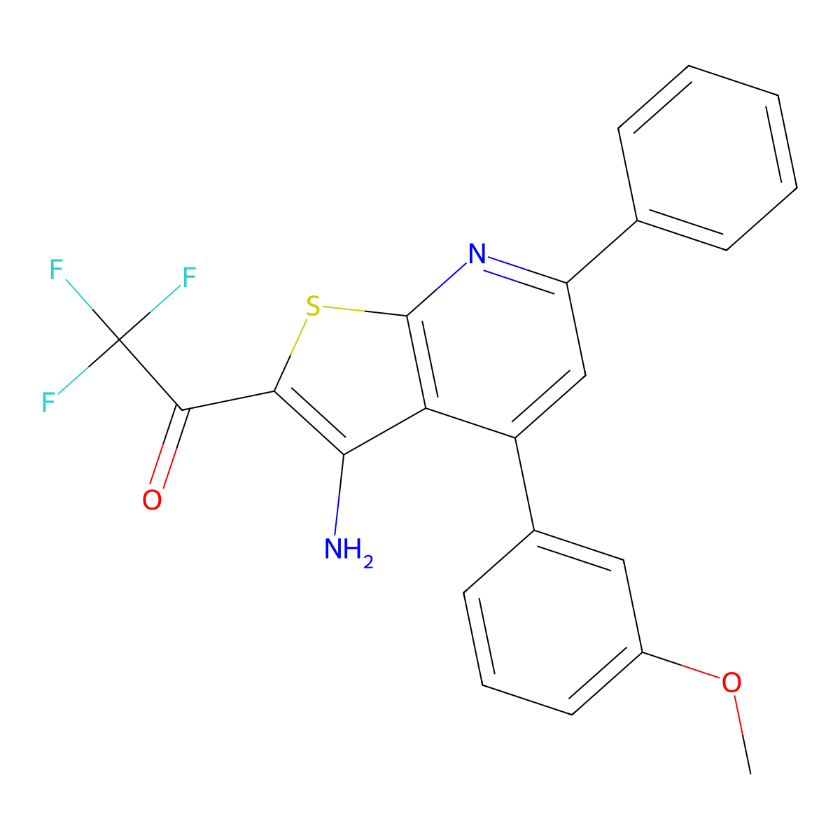 1-(3-Amino-4-(3-methoxyphenyl)-6-phenylthieno(2,3-b)pyridin-2-yl)-2,2,2-trifluoroethanone molecular structure, CAS 438531-07-8