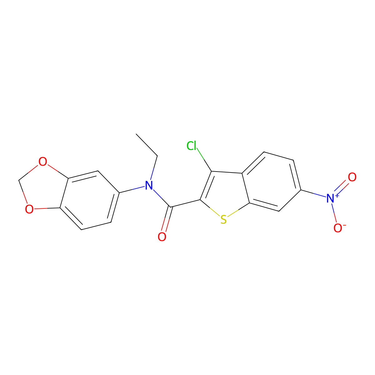 N-(1,3-benzodioxol-5-yl)-3-chloro-N-ethyl-6-nitro-1-benzothiophene-2-carboxamide molecular structure, CAS 438531-46-5