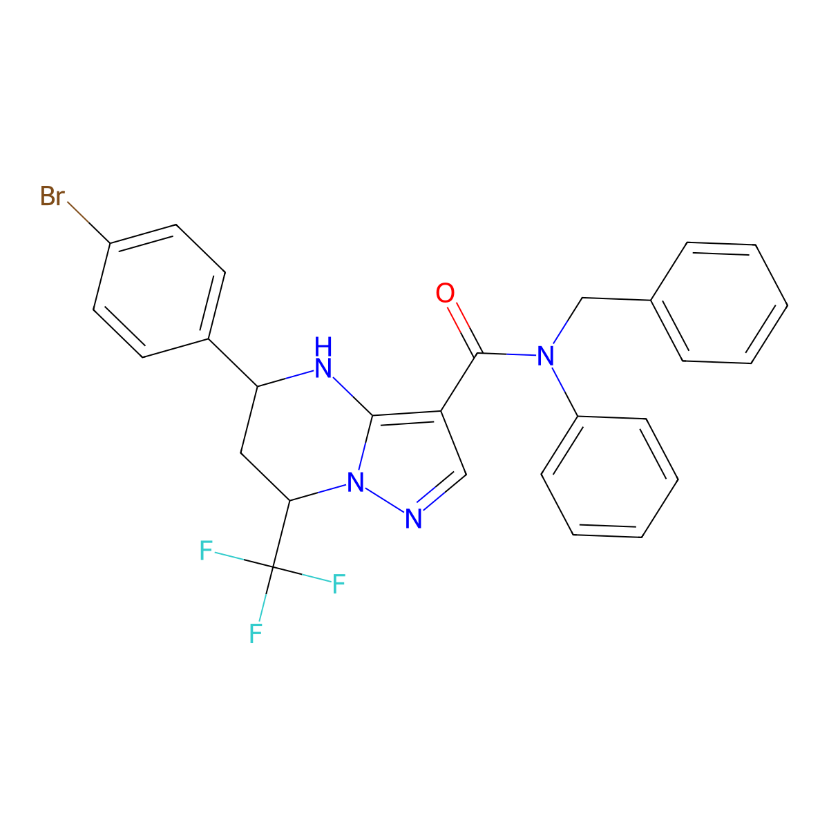 N-benzyl-5-(4-bromophenyl)-N-phenyl-7-(trifluoromethyl)-4,5,6,7-tetrahydropyrazolo[1,5-a]pyrimidine-3-carboxamide molecular structure, CAS 438531-62-5