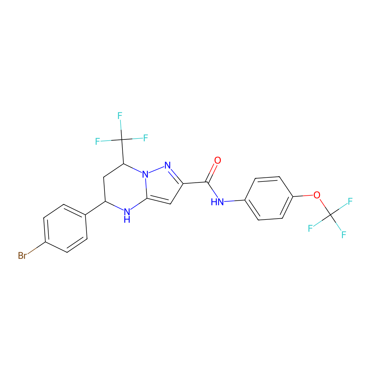 5-(4-bromophenyl)-N-[4-(trifluoromethoxy)phenyl]-7-(trifluoromethyl)-4,5,6,7-tetrahydropyrazolo[1,5-a]pyrimidine-2-carboxamide molecular structure, CAS 438531-74-9