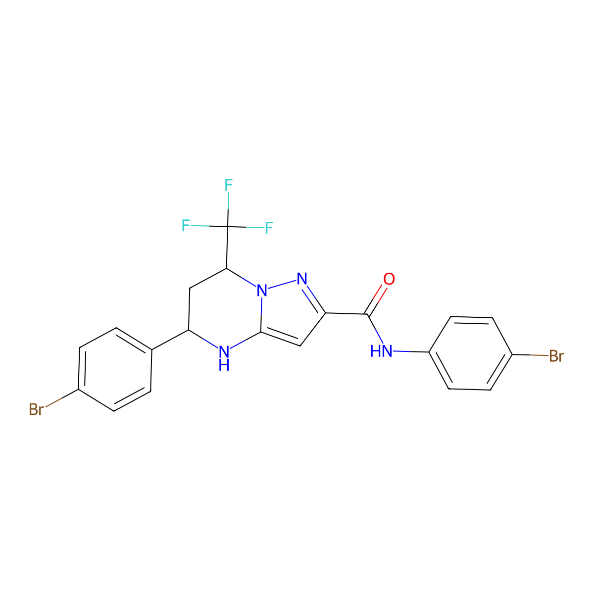 N,5-bis(4-bromophenyl)-7-(trifluoromethyl)-4,5,6,7-tetrahydropyrazolo[1,5-a]pyrimidine-2-carboxamide molecular structure, CAS 438531-75-0