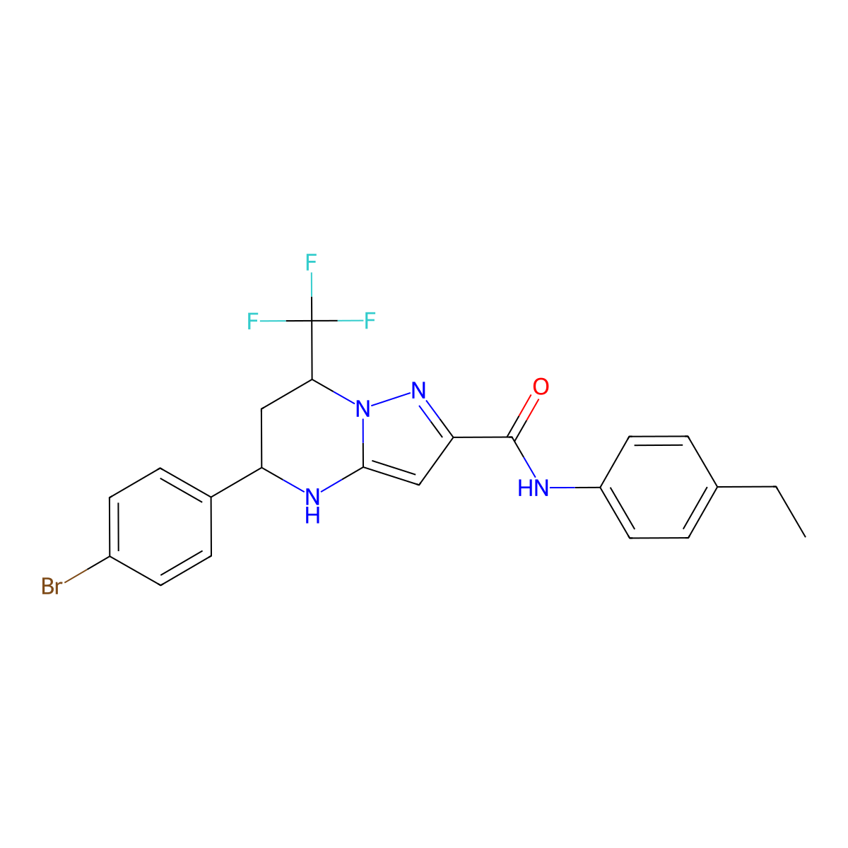 5-(4-bromophenyl)-N-(4-ethylphenyl)-7-(trifluoromethyl)-4,5,6,7-tetrahydropyrazolo[1,5-a]pyrimidine-2-carboxamide molecular structure, CAS 438531-79-4