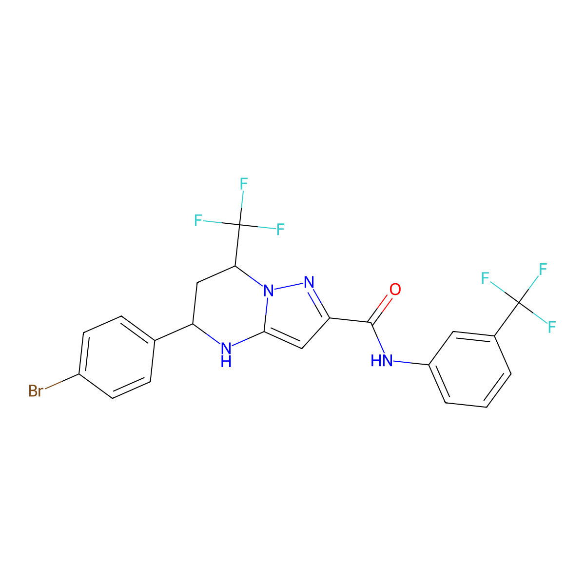 5-(4-bromophenyl)-7-(trifluoromethyl)-N-[3-(trifluoromethyl)phenyl]-4,5,6,7-tetrahydropyrazolo[1,5-a]pyrimidine-2-carboxamide molecular structure, CAS 438531-80-7