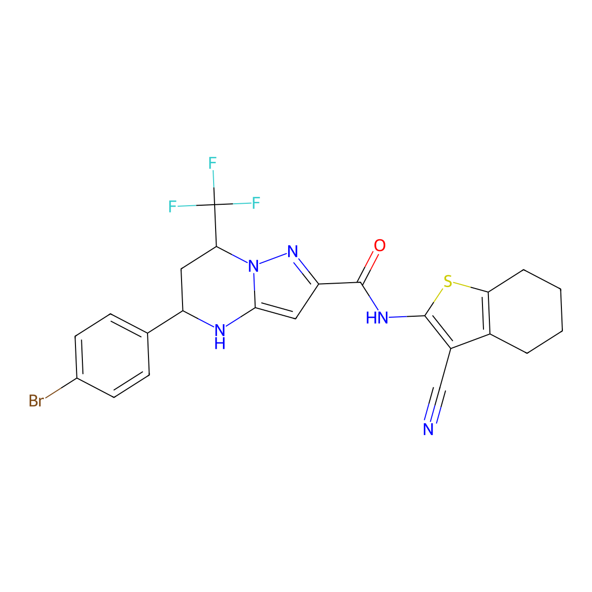 5-(4-bromophenyl)-N-(3-cyano-4,5,6,7-tetrahydro-1-benzothien-2-yl)-7-(trifluoromethyl)-4,5,6,7-tetrahydropyrazolo[1,5-a]pyrimidine-2-carboxamide molecular structure, CAS 438531-82-9