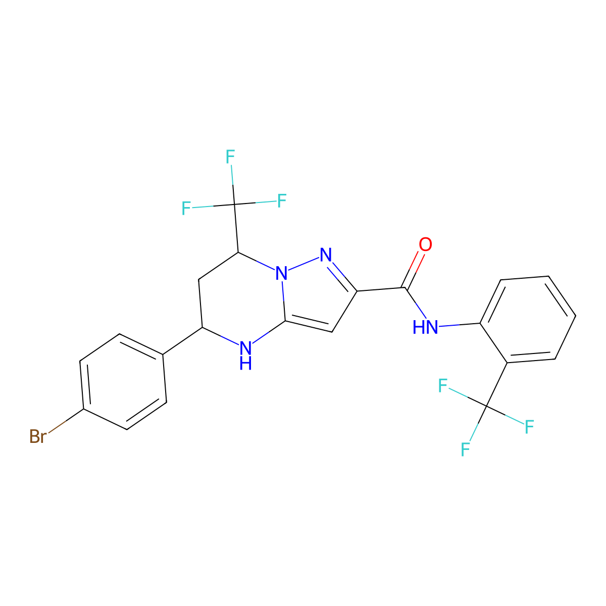 5-(4-bromophenyl)-7-(trifluoromethyl)-N-[2-(trifluoromethyl)phenyl]-4,5,6,7-tetrahydropyrazolo[1,5-a]pyrimidine-2-carboxamide molecular structure, CAS 438531-86-3