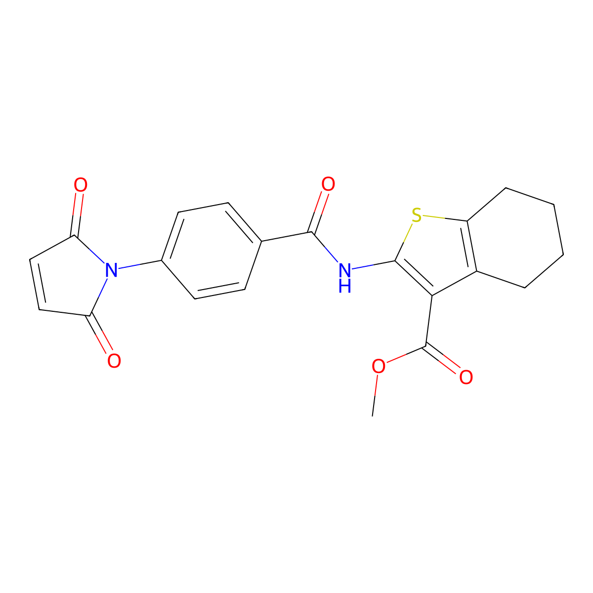 Methyl 2-[[4-(2,5-dioxopyrrol-1-yl)benzoyl]amino]-4,5,6,7-tetrahydro-1-benzothiophene-3-carboxylate molecular structure, CAS 438531-87-4