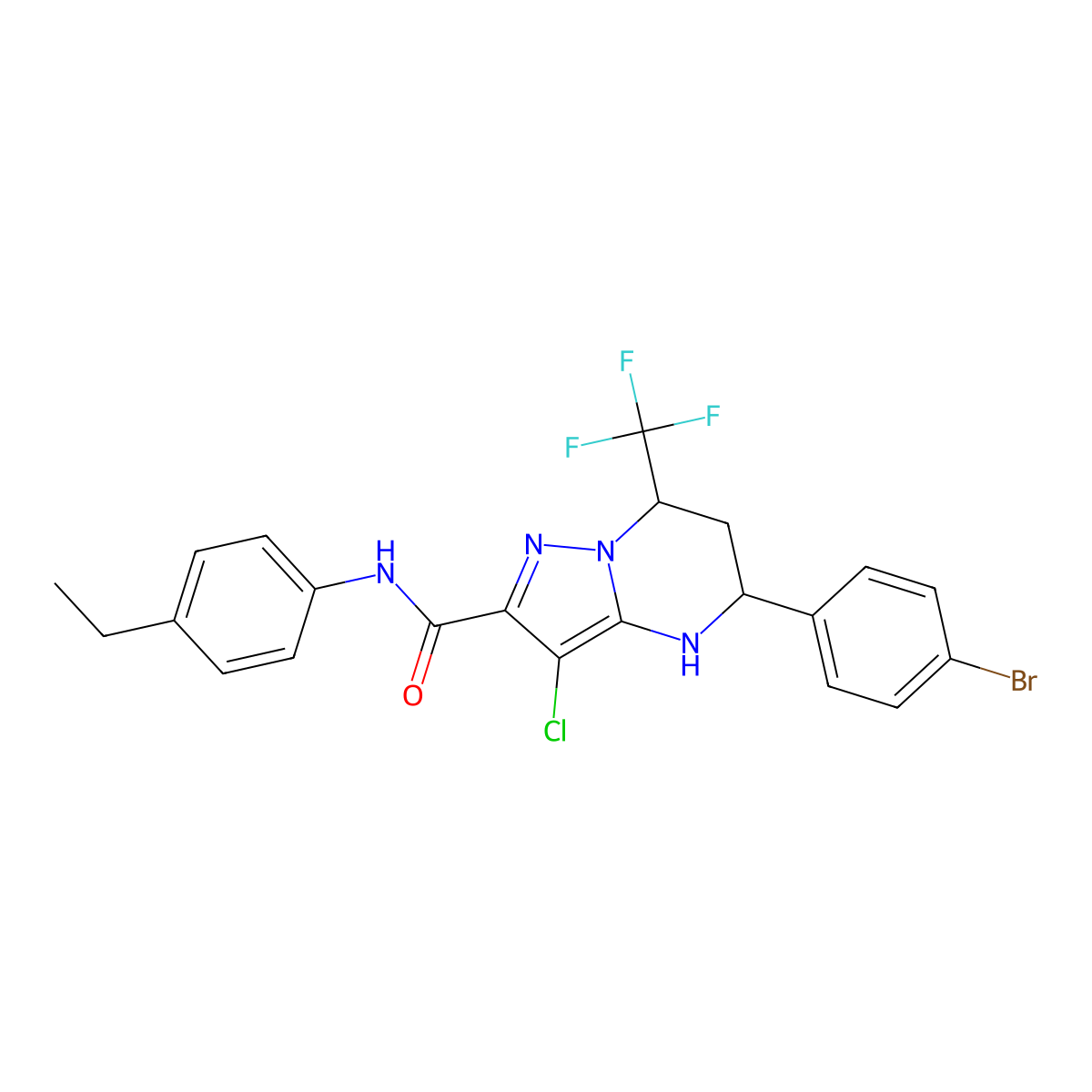 5-(4-bromophenyl)-3-chloro-N-(4-ethylphenyl)-7-(trifluoromethyl)-4,5,6,7-tetrahydropyrazolo[1,5-a]pyrimidine-2-carboxamide molecular structure, CAS 438531-91-0