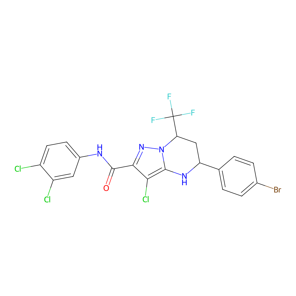 5-(4-bromophenyl)-3-chloro-N-(3,4-dichlorophenyl)-7-(trifluoromethyl)-4,5,6,7-tetrahydropyrazolo[1,5-a]pyrimidine-2-carboxamide molecular structure, CAS 438531-92-1