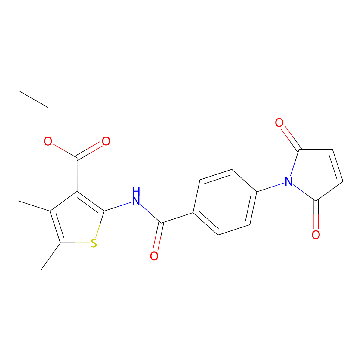 Ethyl 2-[[4-(2,5-dioxopyrrol-1-yl)benzoyl]amino]-4,5-dimethylthiophene-3-carboxylate molecular structure, CAS 438531-96-5