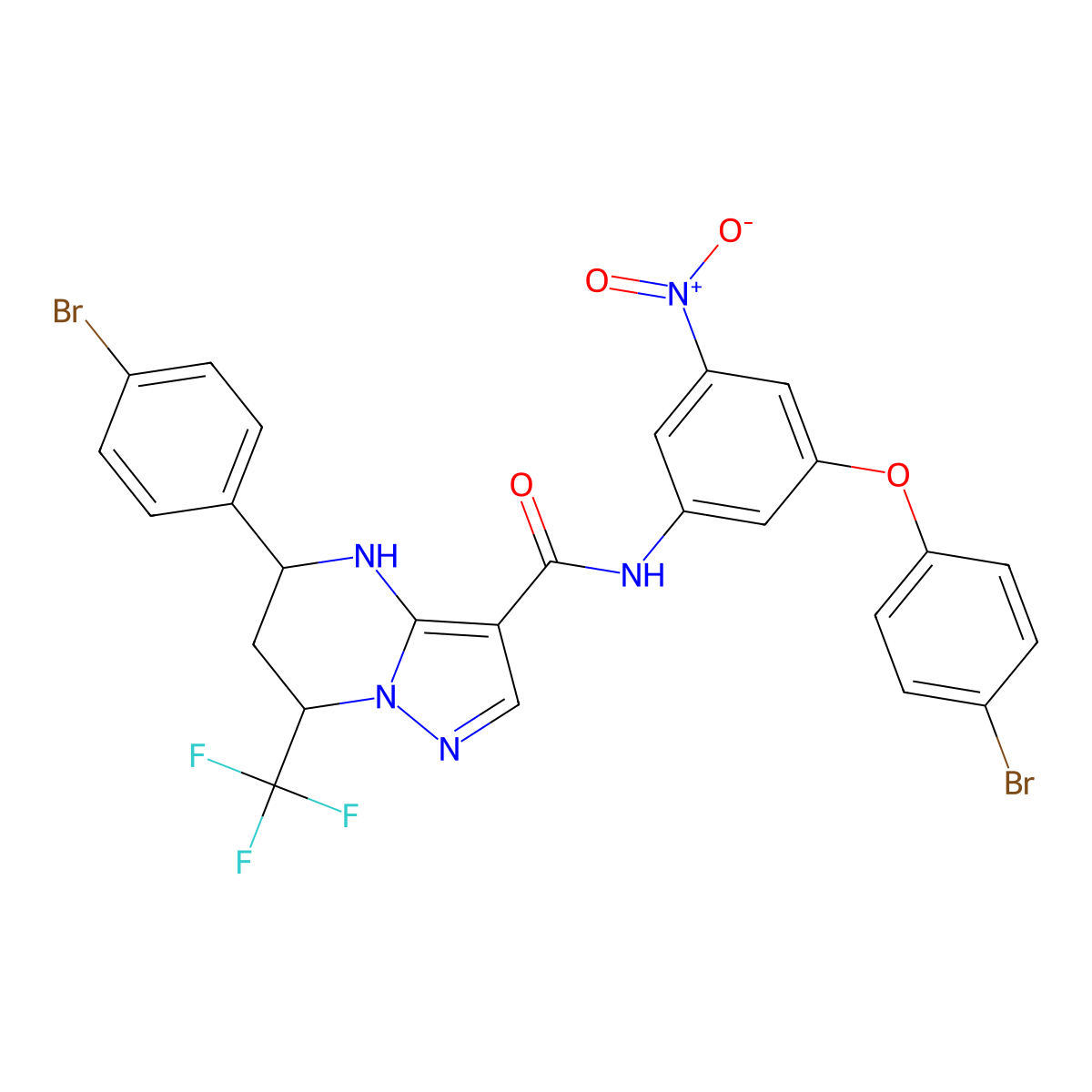 N-{3-(4-bromophenoxy)-5-nitrophenyl}-5-(4-bromophenyl)-7-(trifluoromethyl)-4,5,6,7-tetrahydropyrazolo[1,5-a]pyrimidine-3-carboxamide molecular structure, CAS 438531-97-6