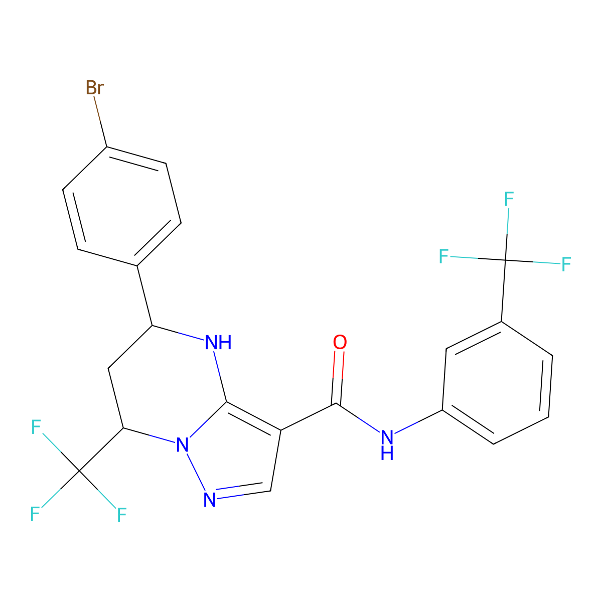 5-(4-bromophenyl)-7-(trifluoromethyl)-N-[3-(trifluoromethyl)phenyl]-4,5,6,7-tetrahydropyrazolo[1,5-a]pyrimidine-3-carboxamide molecular structure, CAS 438531-98-7