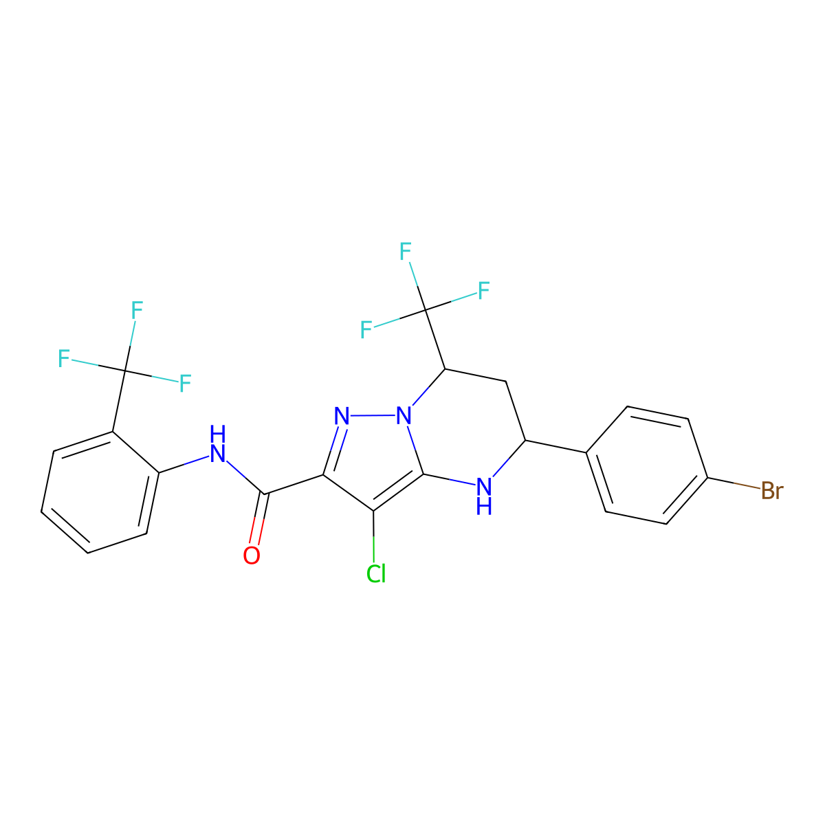 5-(4-bromophenyl)-3-chloro-7-(trifluoromethyl)-N-[2-(trifluoromethyl)phenyl]-4,5,6,7-tetrahydropyrazolo[1,5-a]pyrimidine-2-carboxamide molecular structure, CAS 438532-02-6