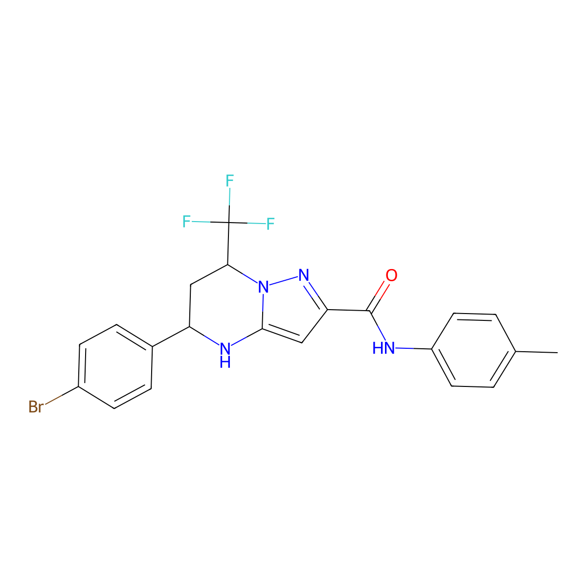 5-(4-bromophenyl)-N-(4-methylphenyl)-7-(trifluoromethyl)-4,5,6,7-tetrahydropyrazolo[1,5-a]pyrimidine-2-carboxamide molecular structure, CAS 438532-18-4