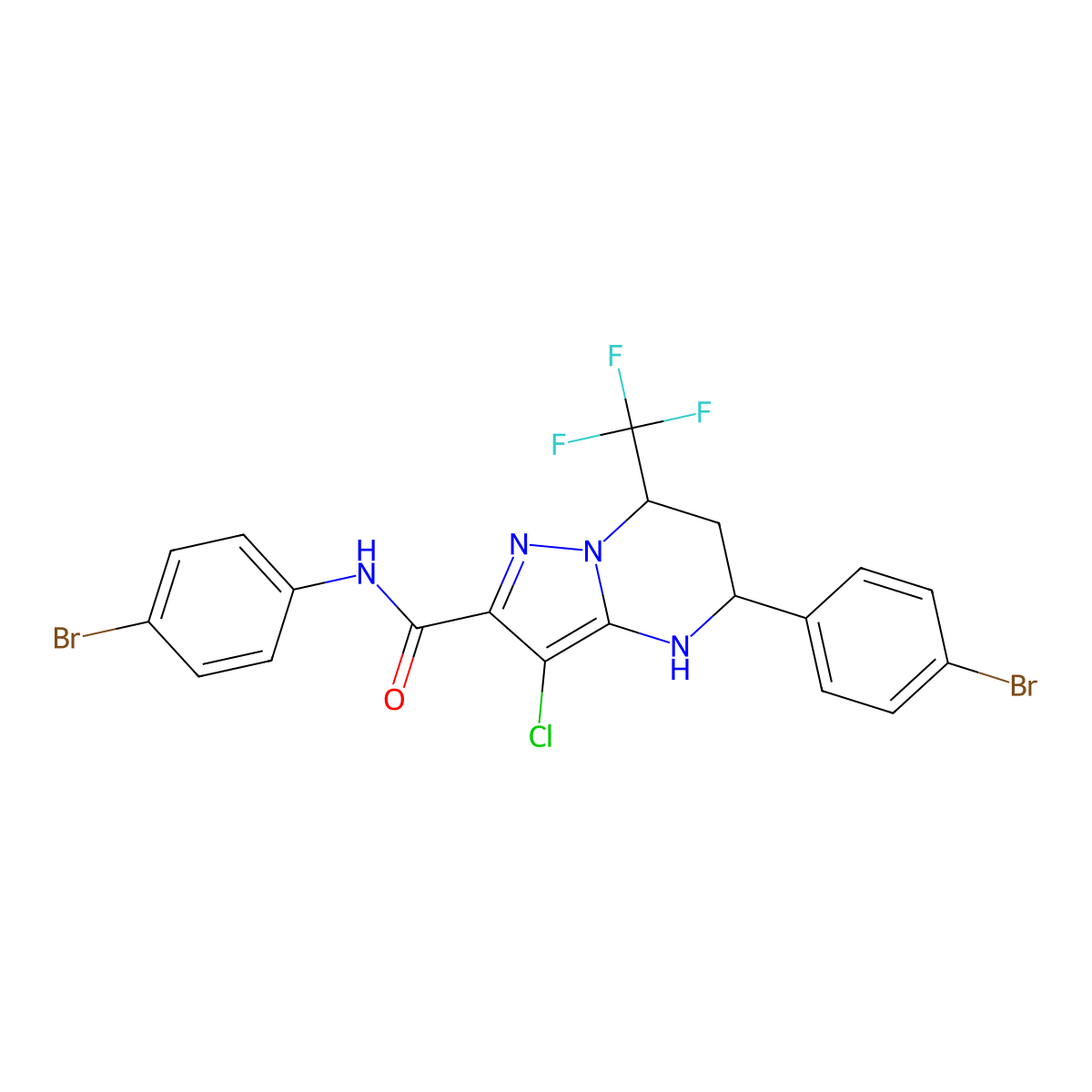 N,5-bis(4-bromophenyl)-3-chloro-7-(trifluoromethyl)-4,5,6,7-tetrahydropyrazolo[1,5-a]pyrimidine-2-carboxamide molecular structure, CAS 438532-26-4