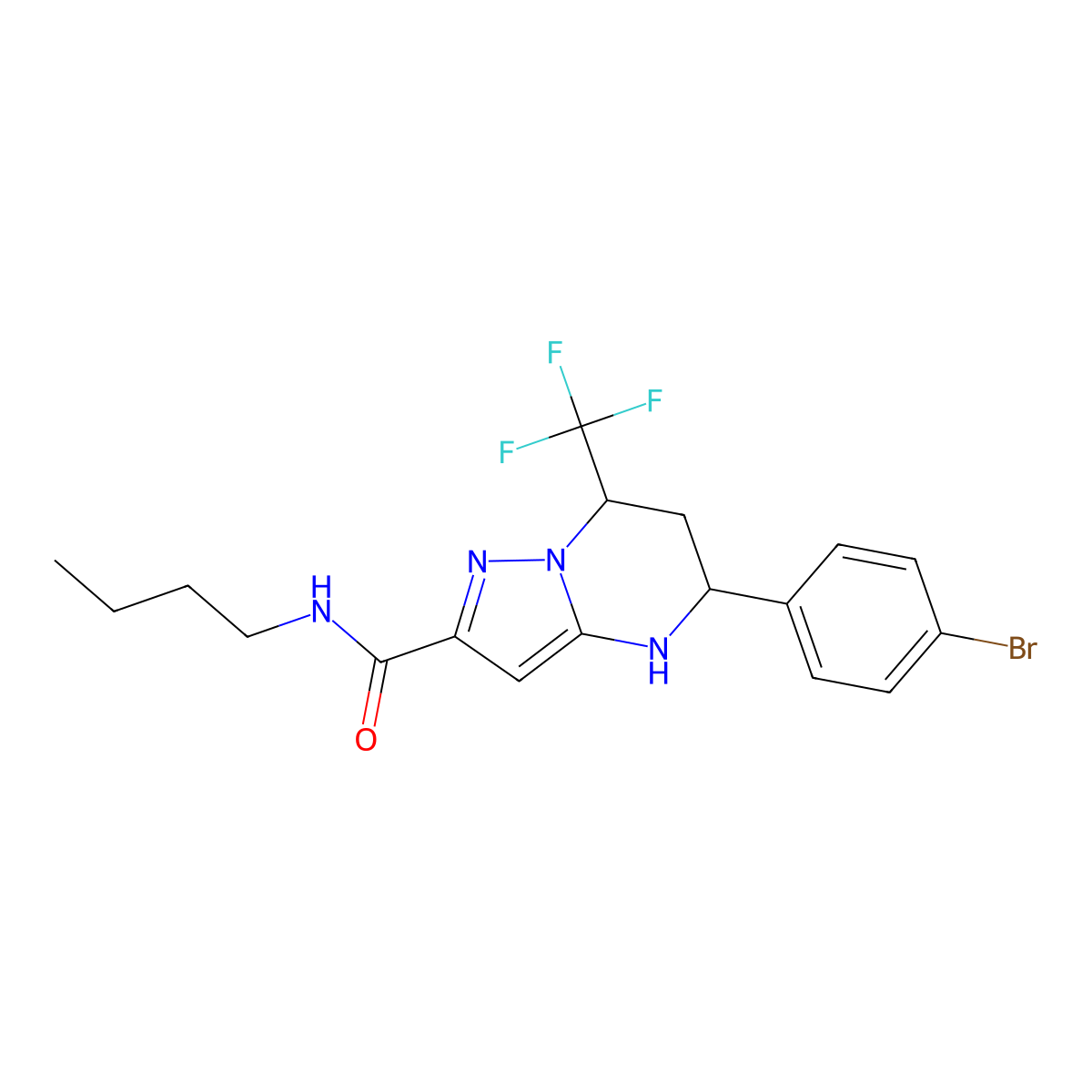 5-(4-Bromophenyl)-N-butyl-4,5,6,7-tetrahydro-7-(trifluoromethyl)pyrazolo[1,5-a]pyrimidine-2-carboxamide molecular structure, CAS 438532-41-3