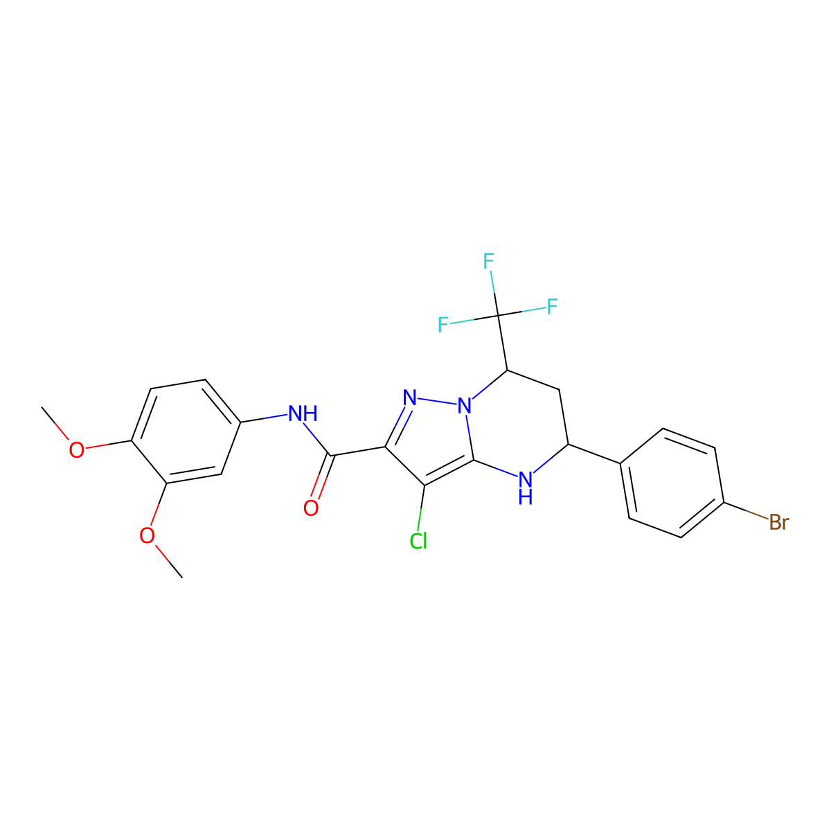5-(4-bromophenyl)-3-chloro-N-(3,4-dimethoxyphenyl)-7-(trifluoromethyl)-4,5,6,7-tetrahydropyrazolo[1,5-a]pyrimidine-2-carboxamide molecular structure, CAS 438532-44-6