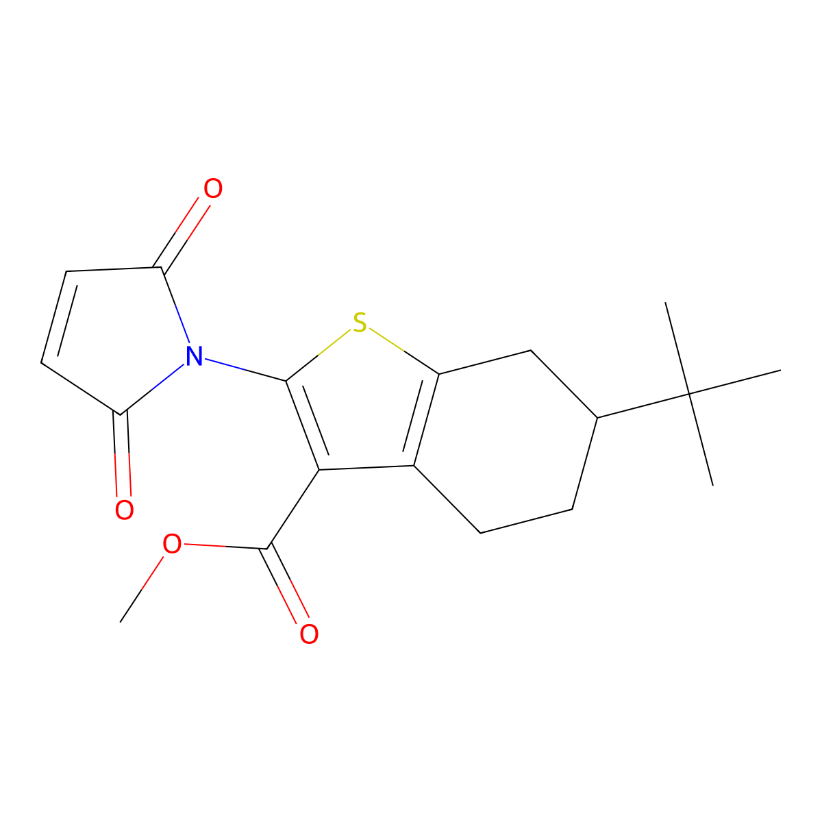 methyl 6-(tert-butyl)-2-(2,5-dioxo-2,5-dihydro-1H-pyrrol-1-yl)-4,5,6,7-tetrahydrobenzo[b]thiophene-3-carboxylate molecular structure, CAS 438532-45-7