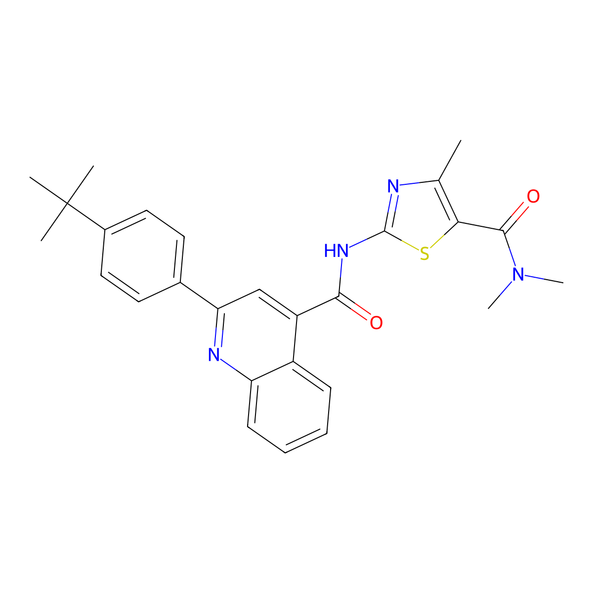 2-(4-tert-butylphenyl)-N-{5-[(dimethylamino)carbonyl]-4-methyl-1,3-thiazol-2-yl}-4-quinolinecarboxamide molecular structure, CAS 438532-67-3