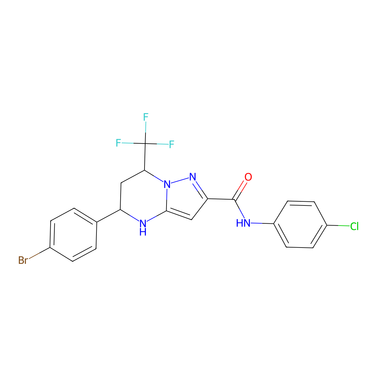 5-(4-bromophenyl)-N-(4-chlorophenyl)-7-(trifluoromethyl)-4,5,6,7-tetrahydropyrazolo[1,5-a]pyrimidine-2-carboxamide molecular structure, CAS 438532-68-4