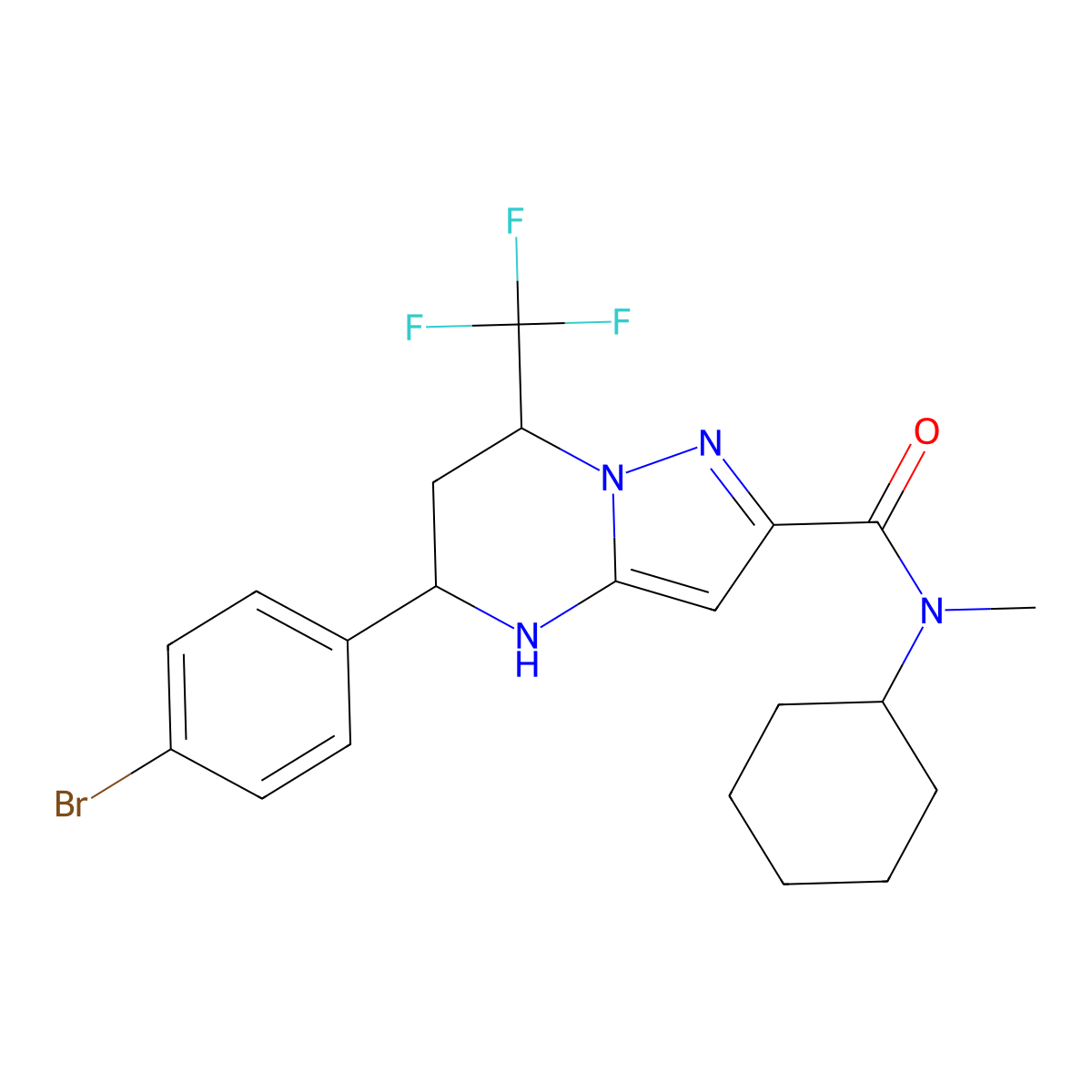 5-(4-bromophenyl)-N-cyclohexyl-N-methyl-7-(trifluoromethyl)-4,5,6,7-tetrahydropyrazolo[1,5-a]pyrimidine-2-carboxamide molecular structure, CAS 438532-71-9