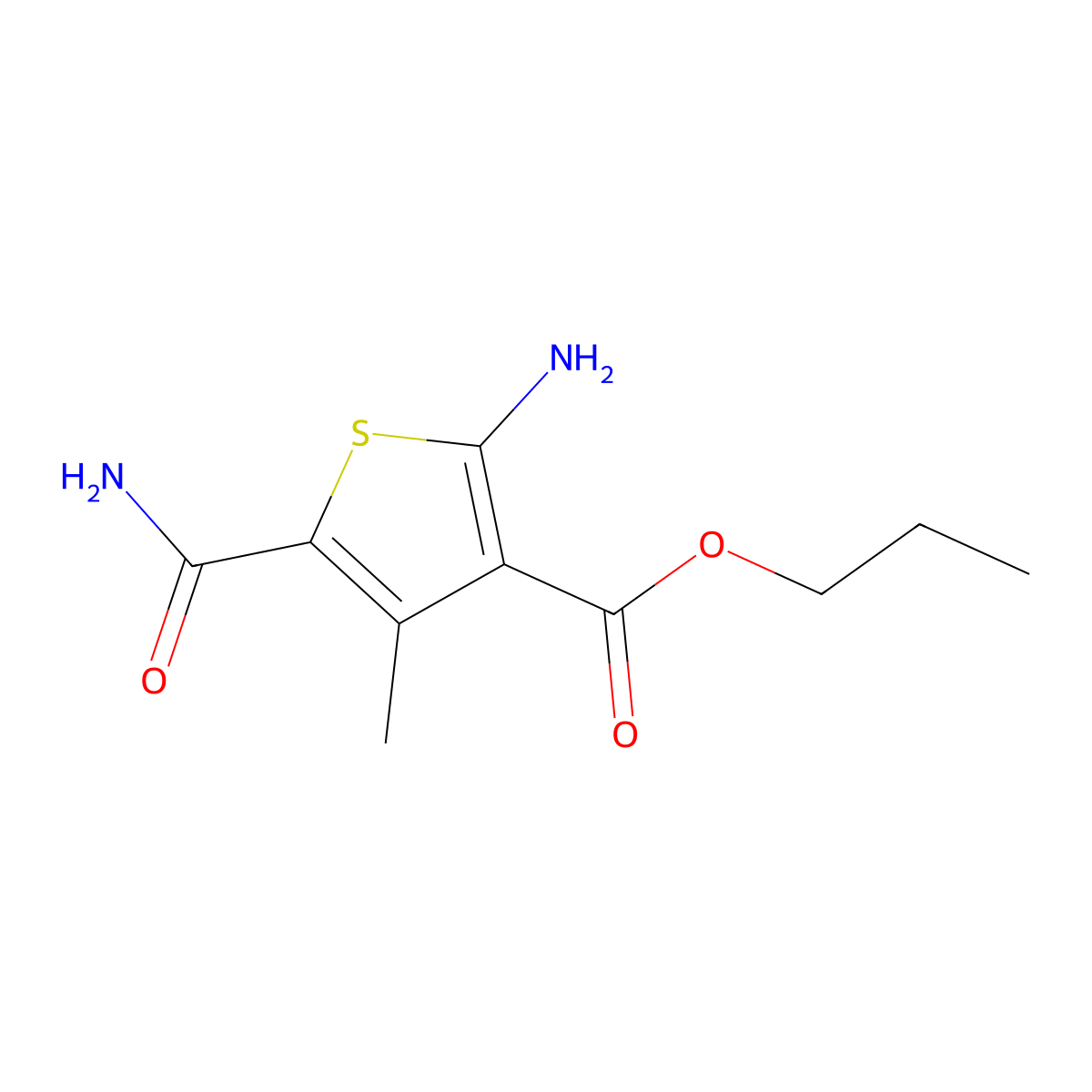 Propyl 2-amino-5-carbamoyl-4-methylthiophene-3-carboxylate molecular structure, CAS 438532-84-4