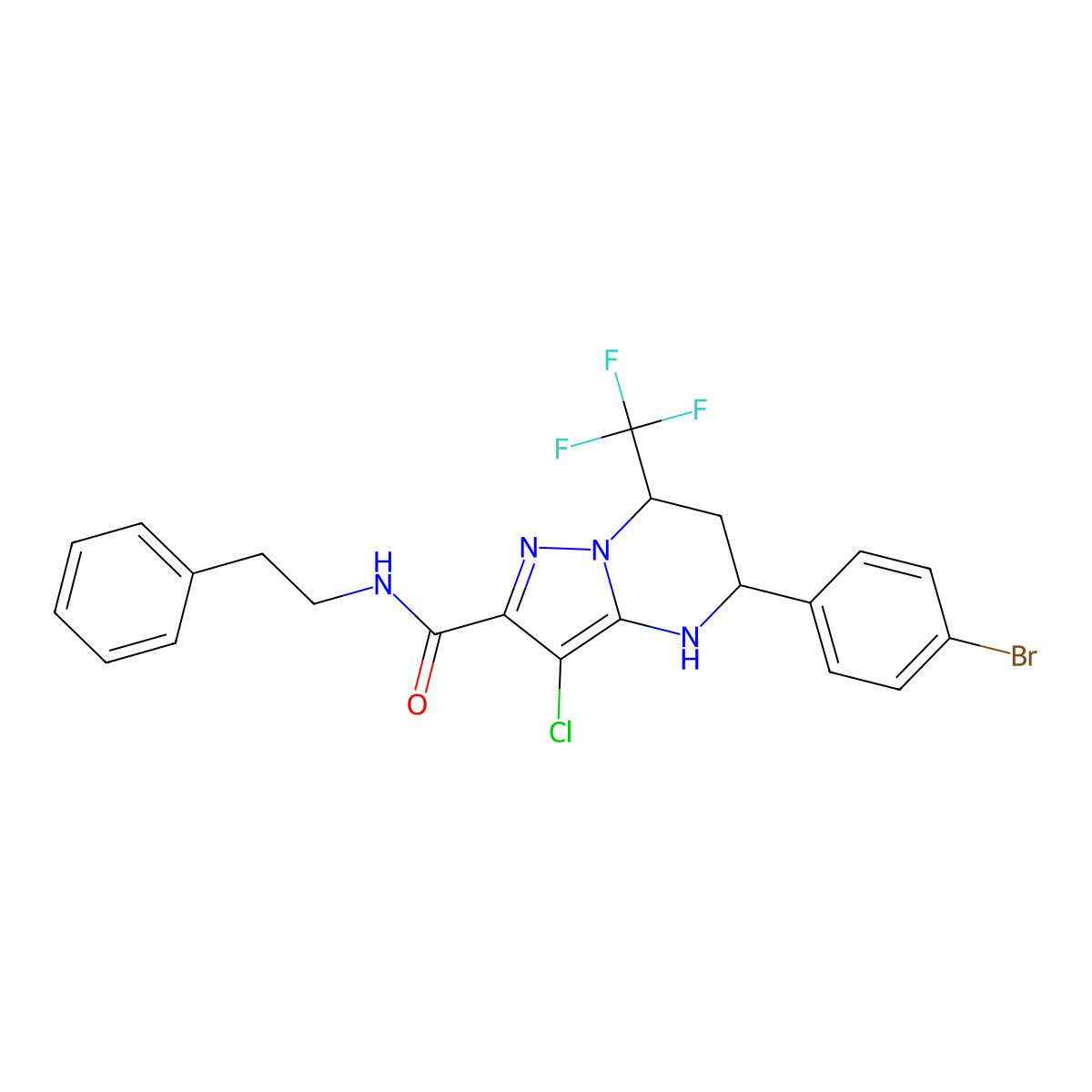 5-(4-bromophenyl)-3-chloro-N-(2-phenylethyl)-7-(trifluoromethyl)-4,5,6,7-tetrahydropyrazolo[1,5-a]pyrimidine-2-carboxamide molecular structure, CAS 438532-89-9