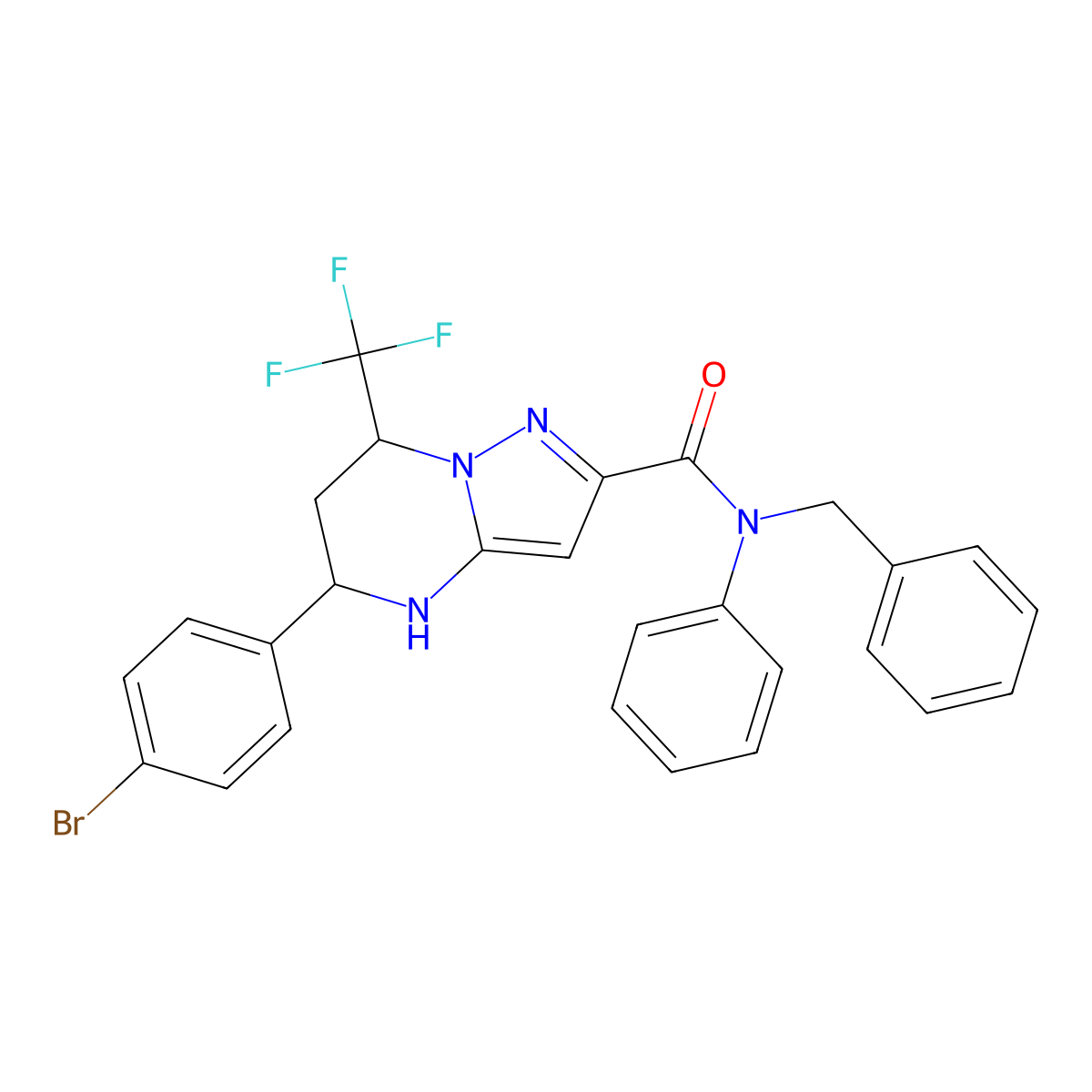 N-benzyl-5-(4-bromophenyl)-N-phenyl-7-(trifluoromethyl)-4,5,6,7-tetrahydropyrazolo[1,5-a]pyrimidine-2-carboxamide molecular structure, CAS 438532-94-6