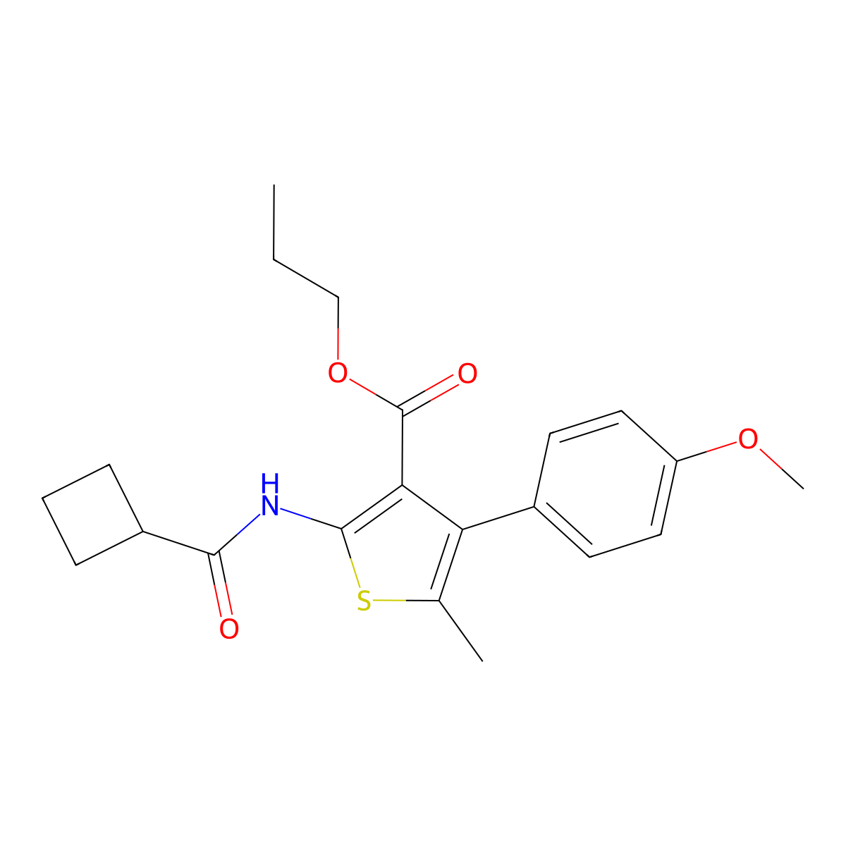 Propyl 2-(cyclobutanecarbonylamino)-4-(4-methoxyphenyl)-5-methylthiophene-3-carboxylate molecular structure, CAS 438533-08-5