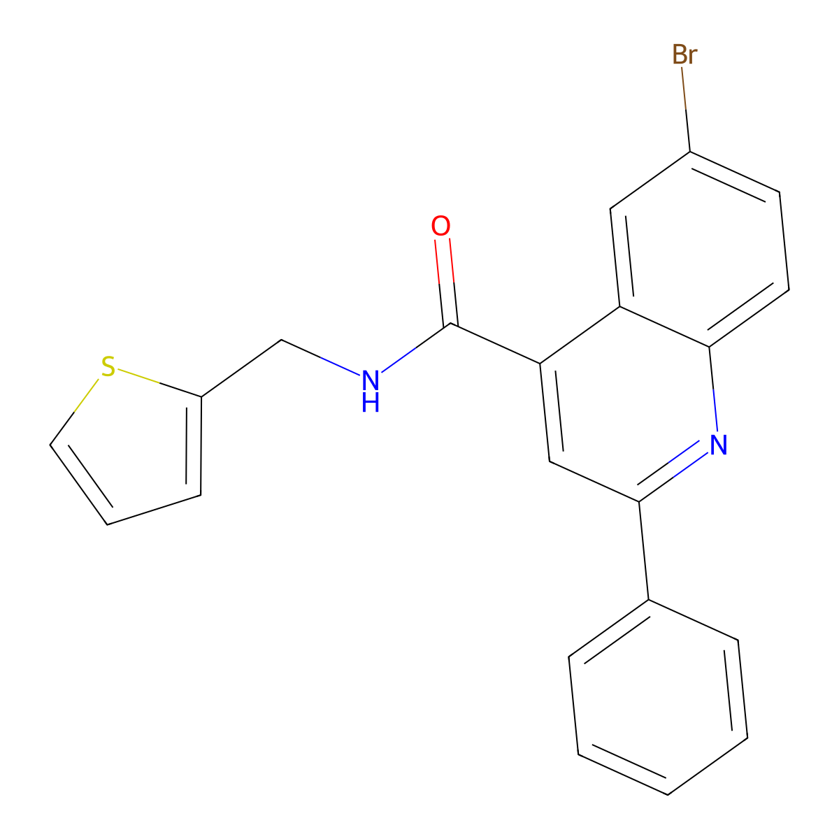 6-bromo-2-phenyl-N-(thiophen-2-ylmethyl)quinoline-4-carboxamide molecular structure, CAS 438533-09-6