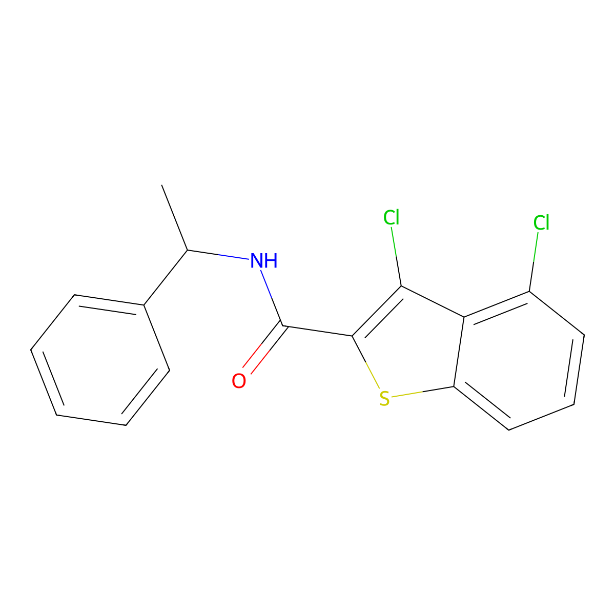 3,4-dichloro-N-(1-phenylethyl)-1-benzothiophene-2-carboxamide molecular structure, CAS 438533-20-1