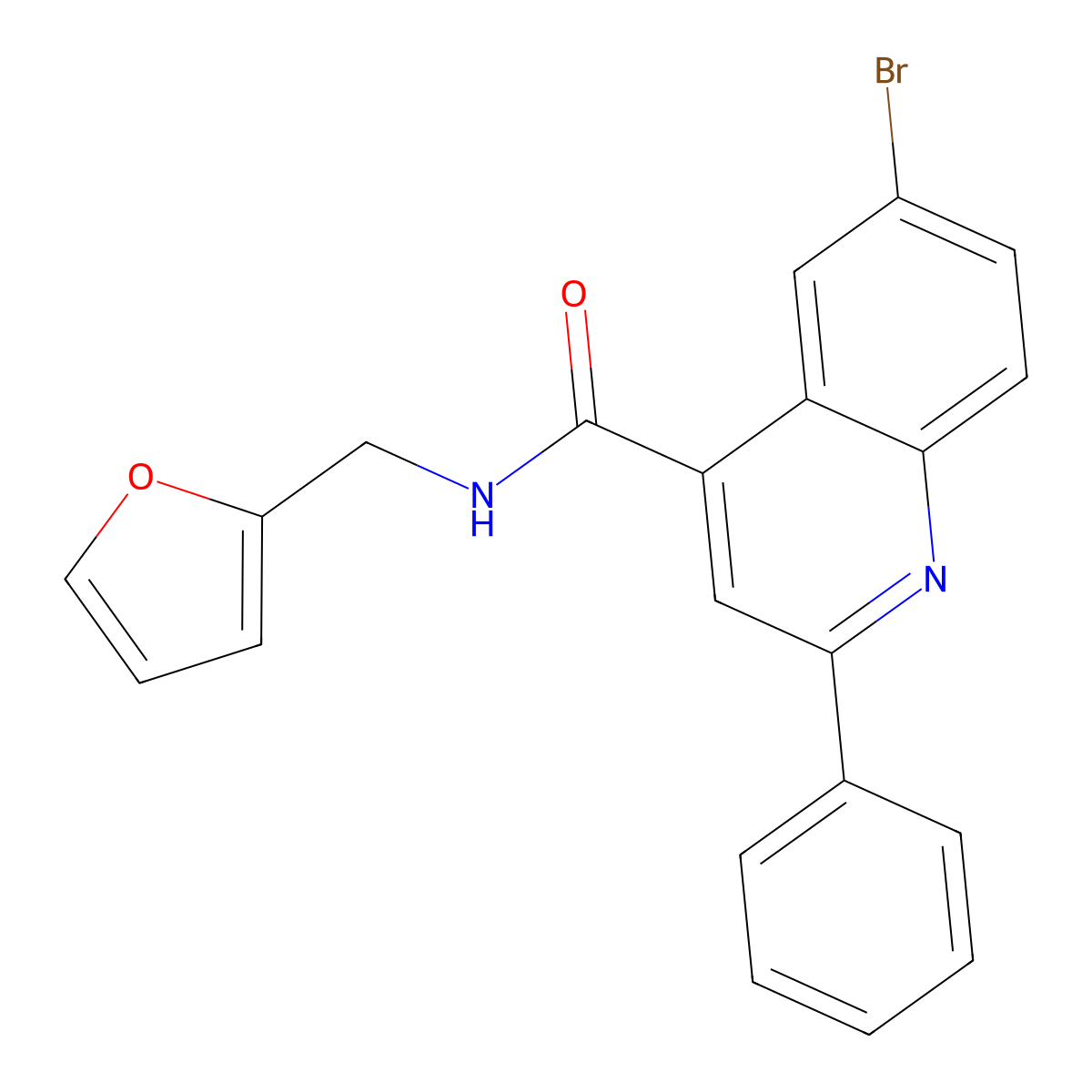 6-bromo-N-(furan-2-ylmethyl)-2-phenylquinoline-4-carboxamide molecular structure, CAS 438537-61-2