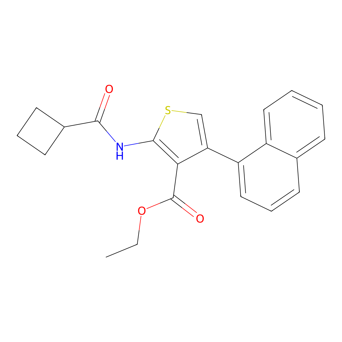 Ethyl 2-(cyclobutanecarbonylamino)-4-naphthalen-1-ylthiophene-3-carboxylate molecular structure, CAS 438537-64-5