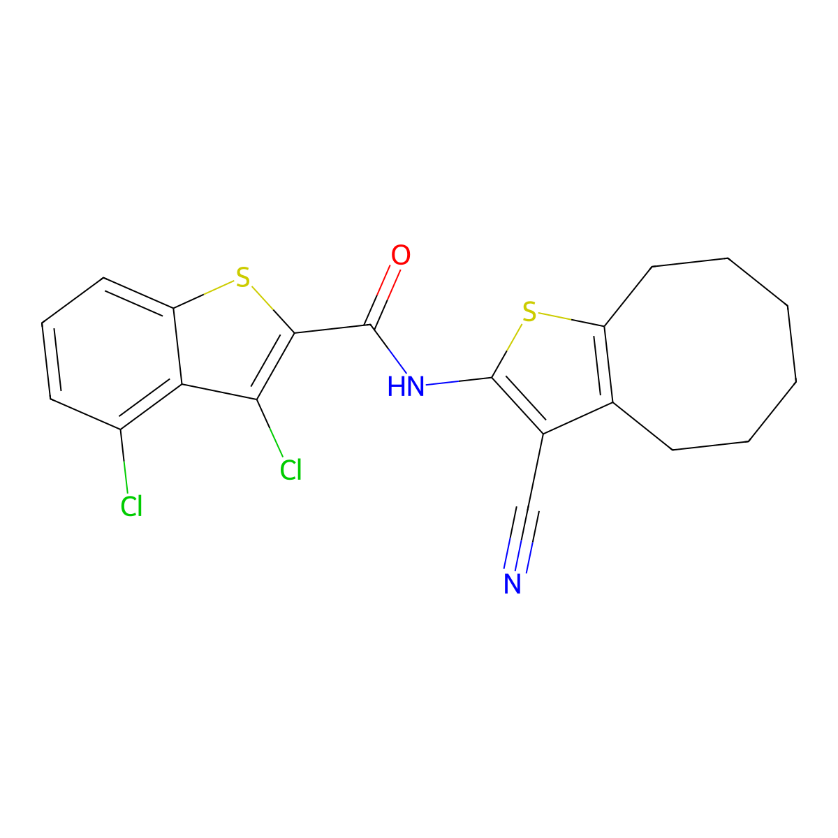 3,4-dichloro-N-(3-cyano-4,5,6,7,8,9-hexahydrocycloocta[b]thiophen-2-yl)-1-benzothiophene-2-carboxamide molecular structure, CAS 438537-85-0