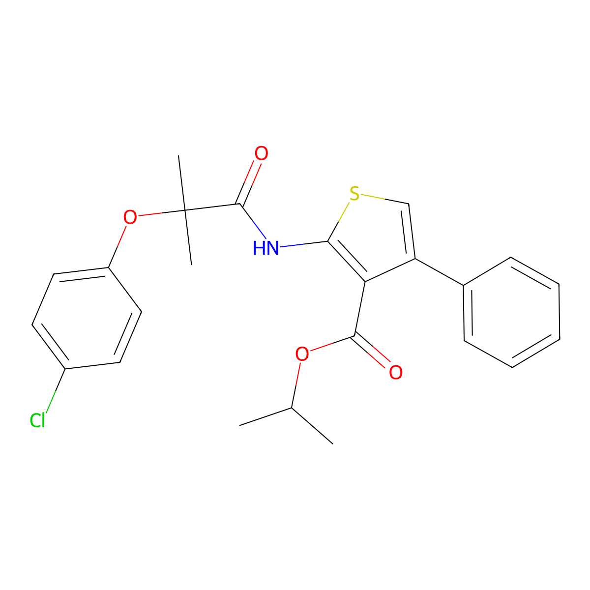 Isopropyl 2-{[2-(4-chlorophenoxy)-2-methylpropanoyl]amino}-4-phenyl-3-thiophenecarboxylate molecular structure, CAS 438537-88-3