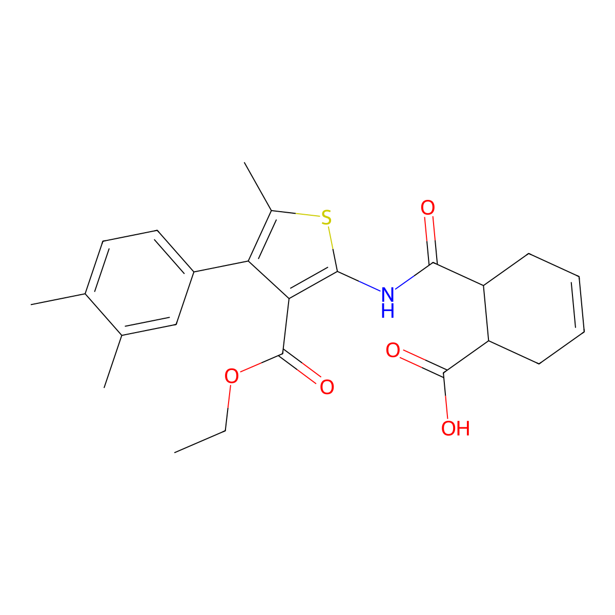 6-[[4-(3,4-Dimethylphenyl)-3-ethoxycarbonyl-5-methylthiophen-2-yl]carbamoyl]cyclohex-3-ene-1-carboxylic acid molecular structure, CAS 438537-98-5