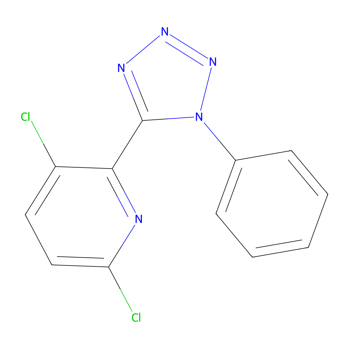 3,6-dichloro-2-(1-phenyl-1H-tetrazol-5-yl)pyridine molecular structure, CAS 438538-28-4