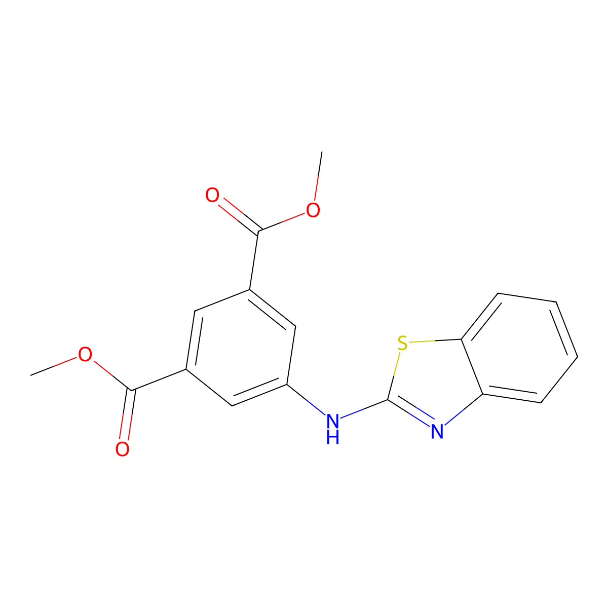 Dimethyl 5-(1,3-benzothiazol-2-ylamino)benzene-1,3-dicarboxylate molecular structure, CAS 438538-58-0
