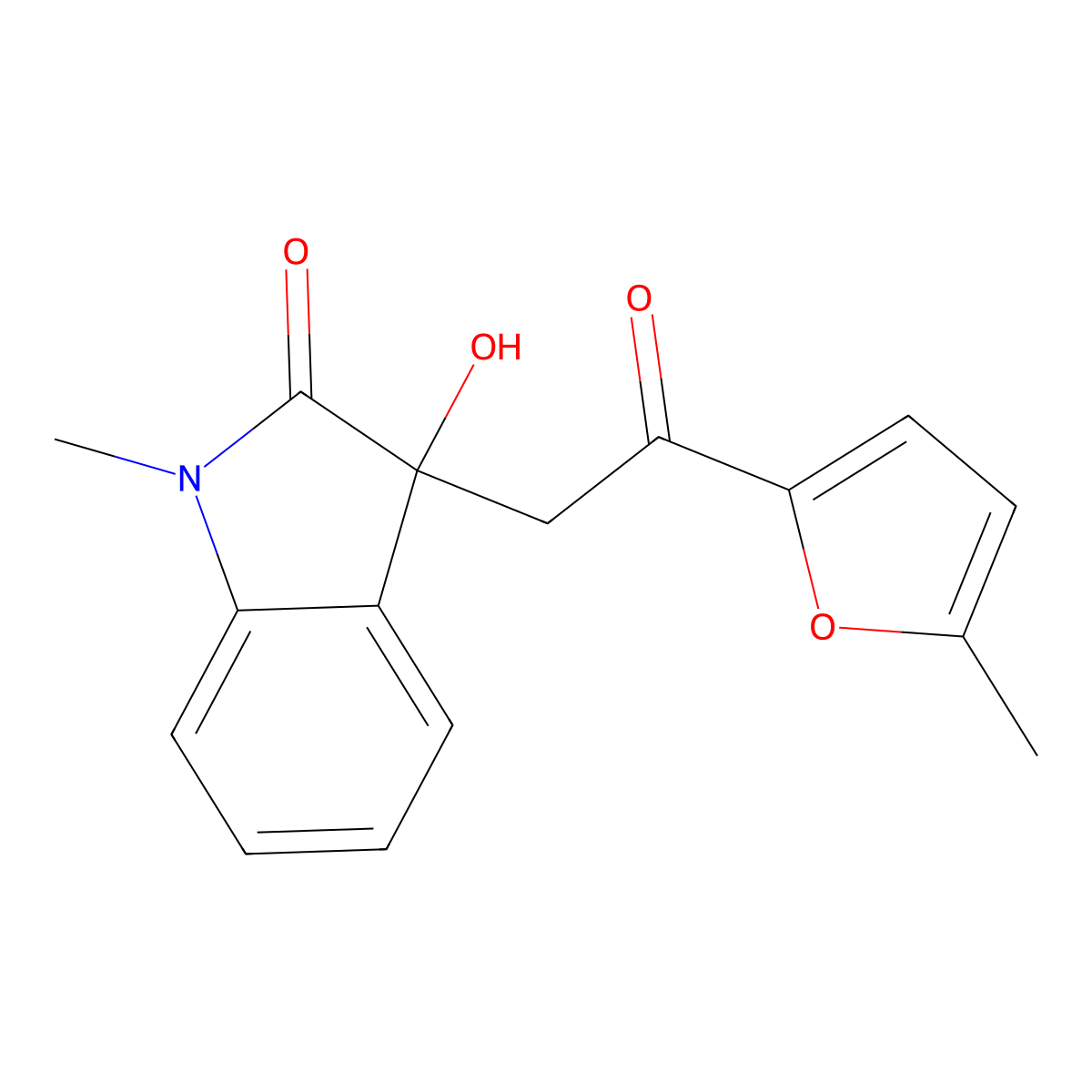 3-Hydroxy-1-methyl-3-[2-(5-methylfuran-2-yl)-2-oxoethyl]indol-2-one molecular structure, CAS 438540-25-1