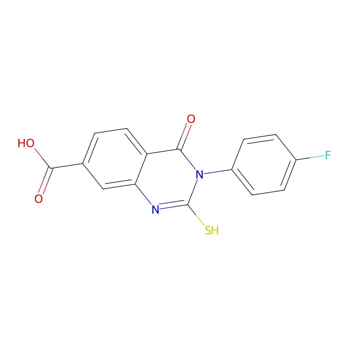 3-(4-Fluorophenyl)-4-oxo-2-sulfanyl-3,4-dihydroquinazoline-7-carboxylic acid molecular structure, CAS 438574-40-4